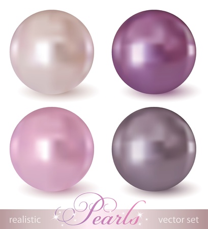 set of realistic pearls on white backgroundのイラスト素材