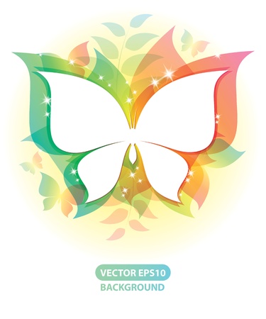 abstract background with colorful butterflies and leavesのイラスト素材