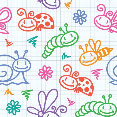 hand drawn seamless pattern with insects and snailsのイラスト素材