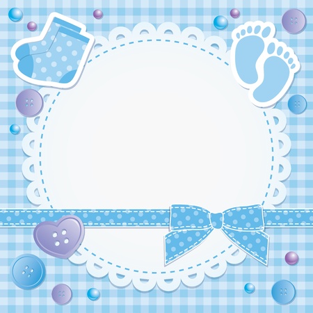 baby frame with blue bow and stickersのイラスト素材