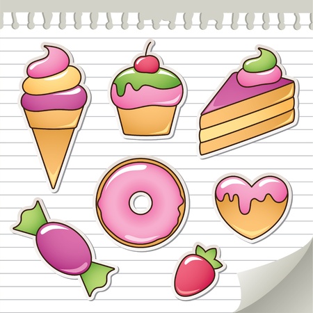 set of stickers with sweets のイラスト素材