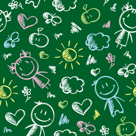 hand drawn seamless pattern with kids and summer symbolsのイラスト素材