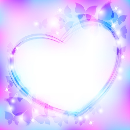 beautiful abstract background with heart, butterflies and starsのイラスト素材