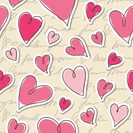 seamless pattern of hearts and hand writing elementsのイラスト素材