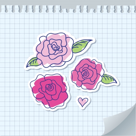 illustration with pink hand drawn roses on paperのイラスト素材