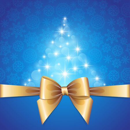 christmas card with gold bow and fir shape of starsのイラスト素材