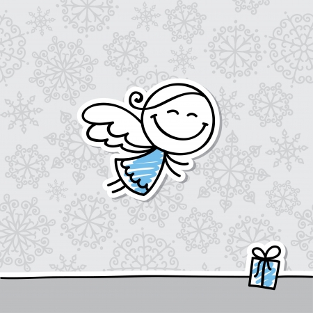christmas card with hand drawn angel and snowflakesのイラスト素材