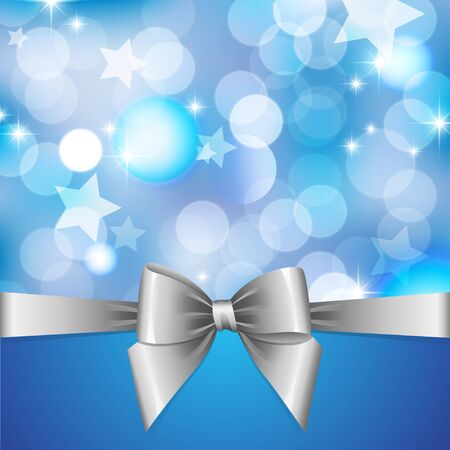 blue background with blurred lights, stars and silver bowのイラスト素材