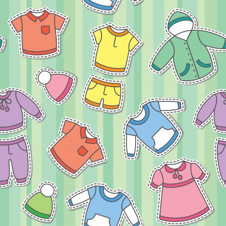 seamless pattern of children s clothes on green backgroundのイラスト素材
