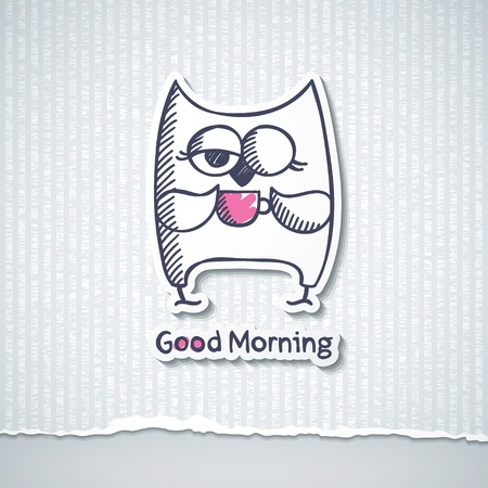 owl and cup of coffeeのイラスト素材