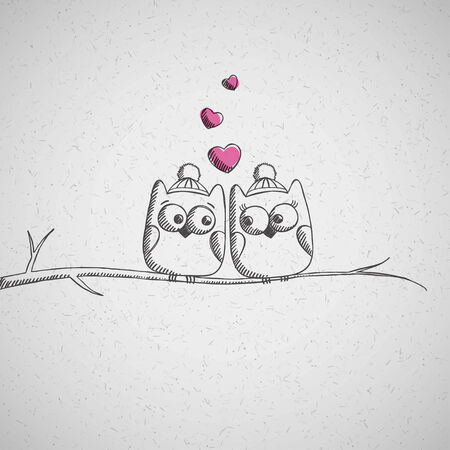 christmas card with hand drawn owlsの写真素材