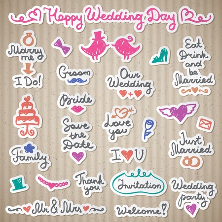 wedding set lettering and elements for designのイラスト素材