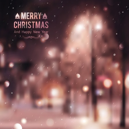 Winter night street, vector blurred background. Merry christmas and happy new year.のイラスト素材