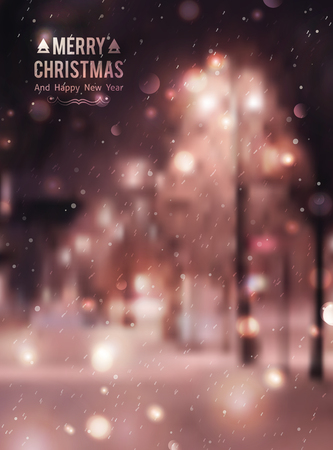 Winter night street, vector blurred background. Merry christmas and happy new year.のイラスト素材
