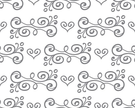 vector floral seamless pattern with hand drawn swirls and hearts on black chalkboardのイラスト素材