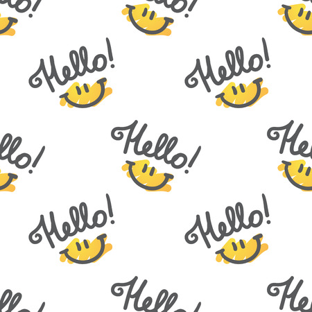 vector seamless pattern of handwritten letterings Hello and smilesのイラスト素材
