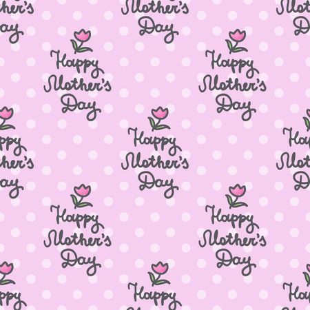 happy mothers day, vector handwritten text, paper sticker on polka dot patternのイラスト素材