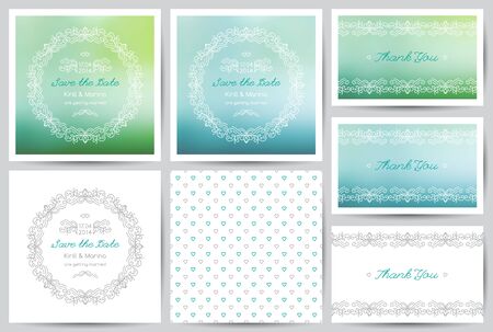 set of vector wedding invitations and cards with floral ornateのイラスト素材