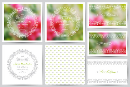 set of vector wedding invitations and cards with floral ornateのイラスト素材
