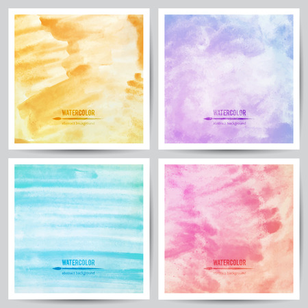 set of vector watercolor textures on white paper, blue, violet, pink and orange colorsのイラスト素材