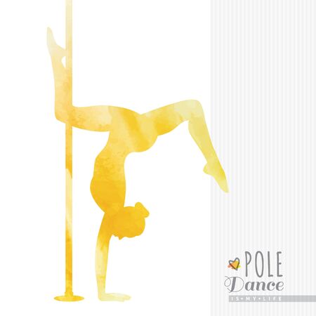 vector watercolor silhouette of girl and pole, pole dance illustrationのイラスト素材