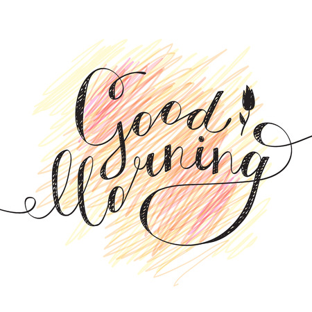 good morning lettering, vector handwritten text with flowerのイラスト素材