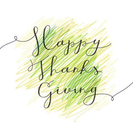 happy thanksgiving lettering, vector handwritten text for greeting cardsのイラスト素材