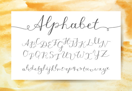 vector handwritten lettering alphabet, calligraphic font on watercolor textureのイラスト素材