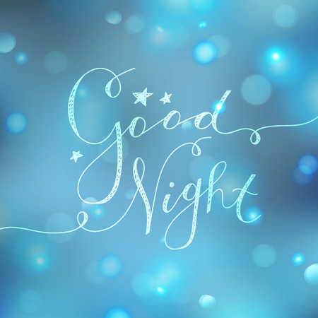 good night lettering, vector handwritten text with starsのイラスト素材