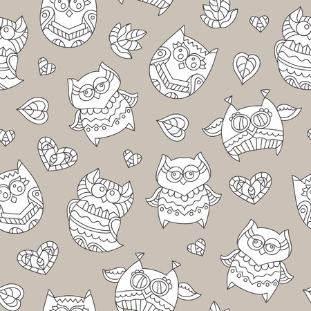 vector seamless pattern of cute ornamental owls, texture for fabric or paper print, souvenirs or babys productsのイラスト素材