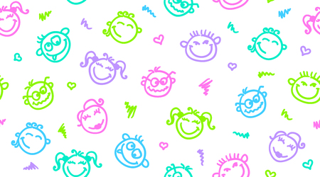funny faces, hand drawn seamless pattern, emoticons background.のイラスト素材
