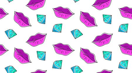 vector seamless pattern of lips and diamond on white backgroundのイラスト素材