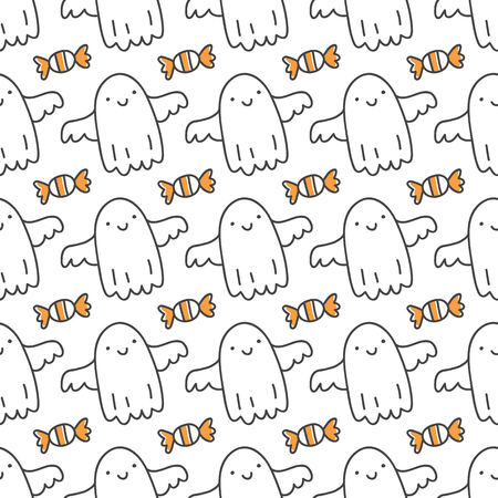 halloween seamless pattern with cute hand drawn ghostsのイラスト素材