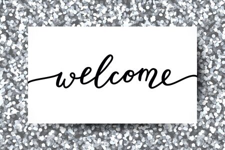 welcome lettering, handwritten text on realistic glitter backgroundのイラスト素材