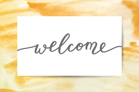 welcome lettering, handwritten text on watercolor textureのイラスト素材