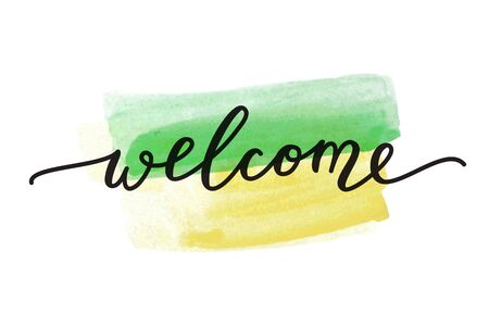 welcome lettering, handwritten text on watercolor brushstrokesのイラスト素材