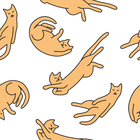 vector hand drawn funny cats, seamless patternのイラスト素材