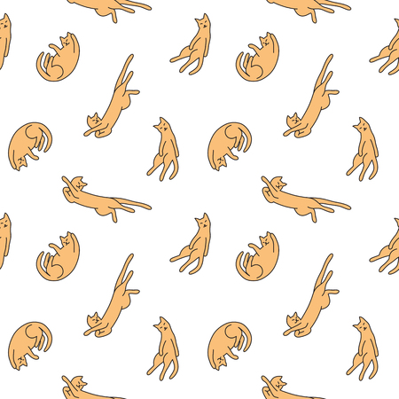 vector hand drawn funny cats, seamless patternのイラスト素材
