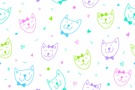 smile cats faces pattern, vector seamless backgroundのイラスト素材