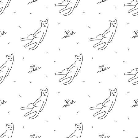 hand drawn cats, vector seamless pattern with cat and letteringのイラスト素材