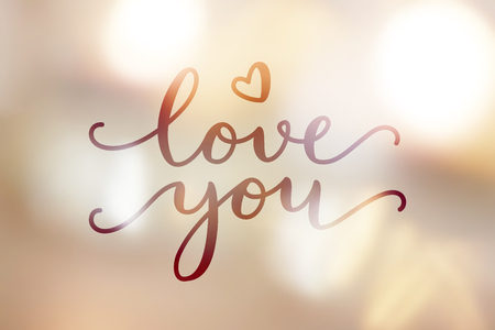 love you, lettering on golden blurred background of lightsのイラスト素材