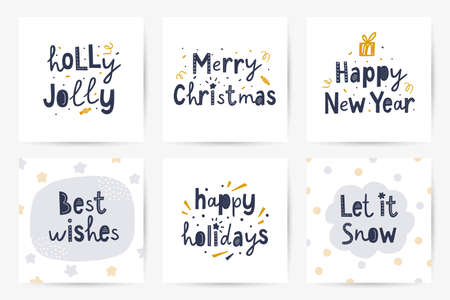 vector set of lettering christmas greeting cardsのイラスト素材