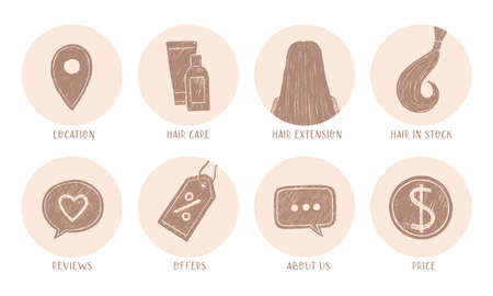 vector hair extension icon set for highlightsのイラスト素材