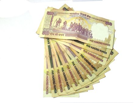           Indian Bank notes -500 Rupees on white