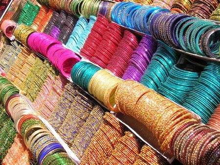           Close up of colorful and Traditional Indian Bangles in market