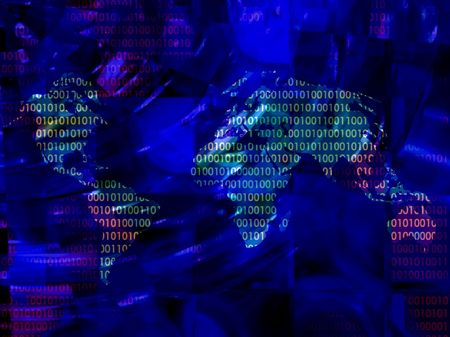            world map against binary code and colorful background