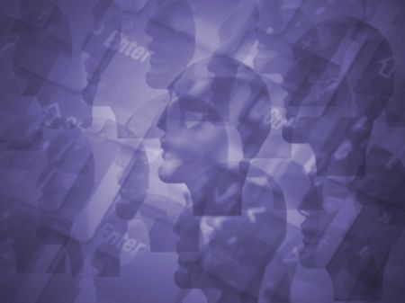 PC key board and head of man backgroundの写真素材