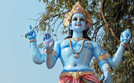 Hyderabad,India-April 15:Idol of Hindu God Vishnu on lorry in the procession on Sri Rama Navami celebrations on April 15,2016 in Hyderabad,India.の写真素材