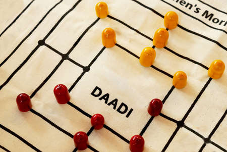 Close-up view of indian vintage dice based indoor game
