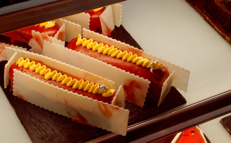 Close-up view of Pastries in a bakery shop display